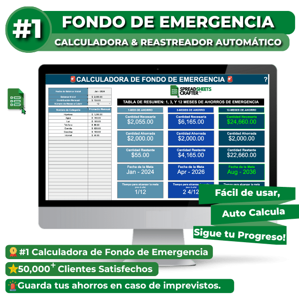 1 Fondo de Emergencia - Calculadora y Rastreador Automático - Spreadsheets Crafter - Excel and Google Sheets