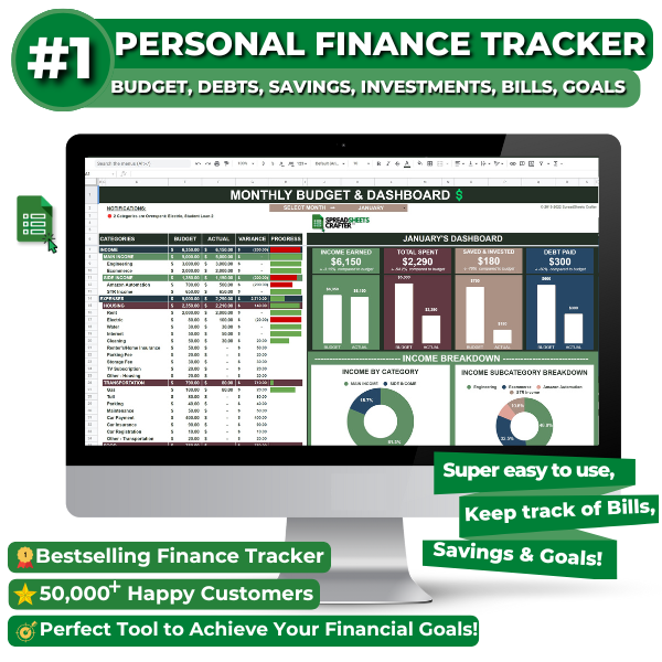 #1 Personal Finance Tracker - Achieve all your Goals with this Easy to use Spreadsheet-
