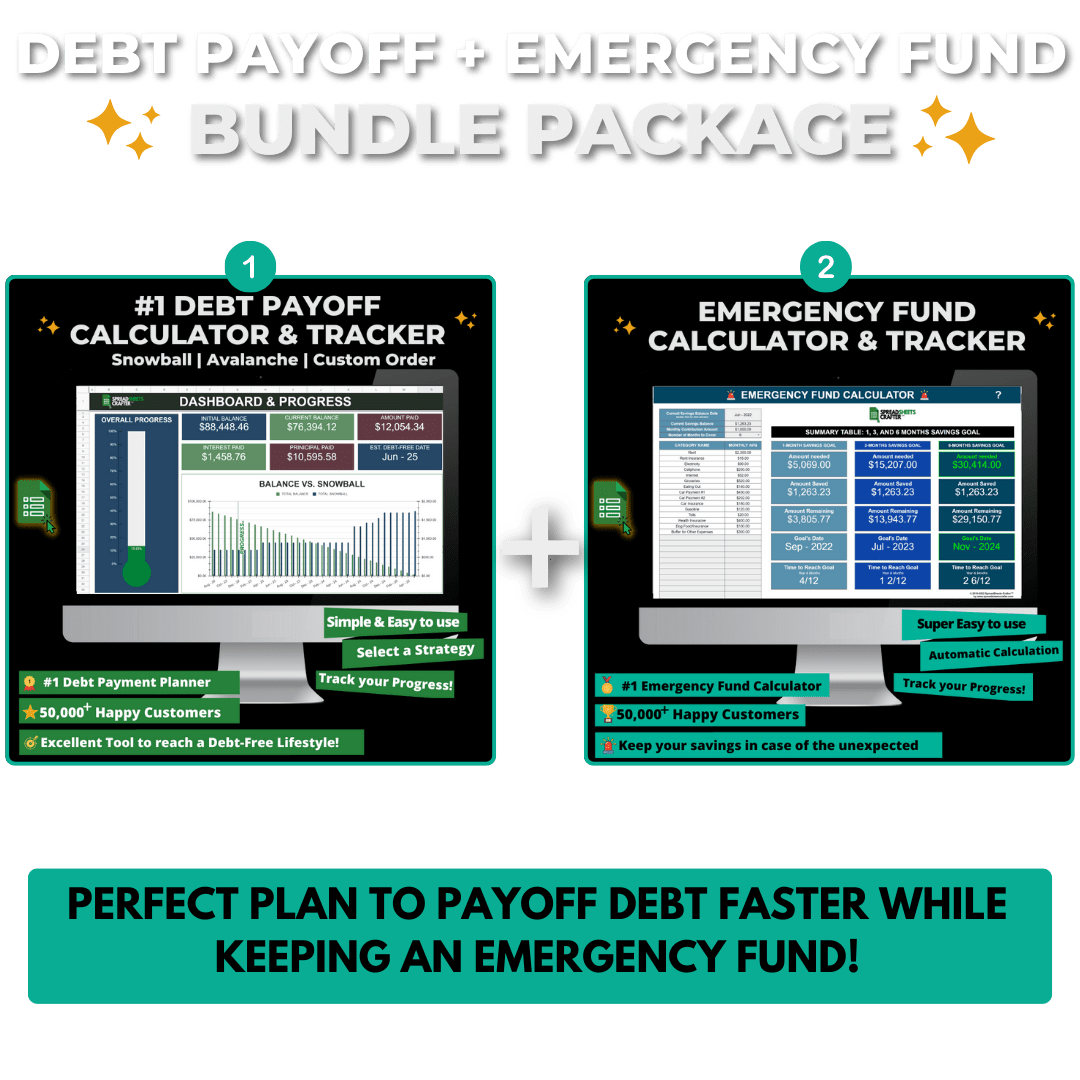 Paquete n.° 1: Liquidación de deudas + Calculadora de fondo de emergencia: plan perfecto para liquidar deudas más rápido con un fondo de emergencia