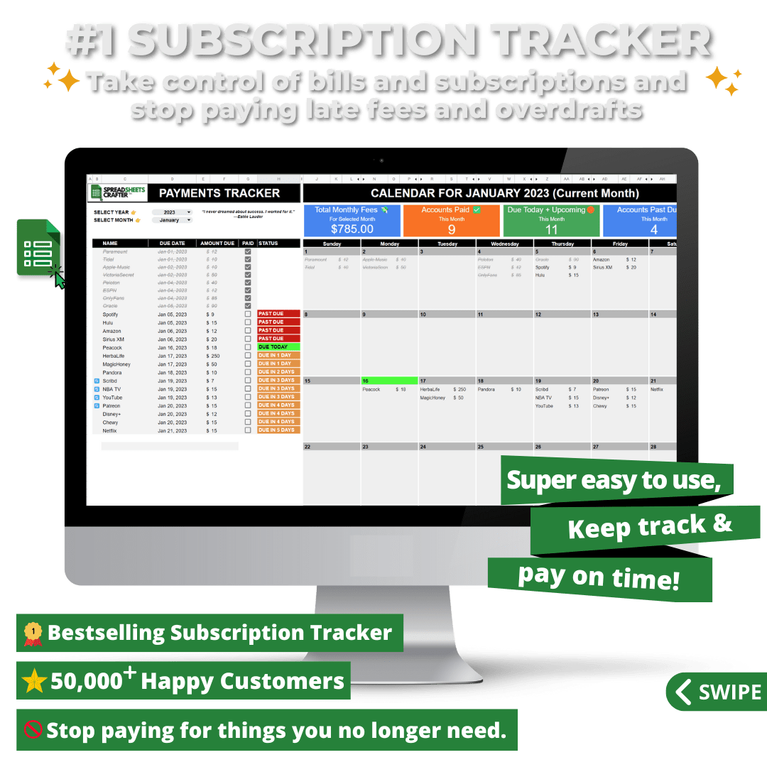 #1 Subscriptions Tracker - Take control of bills and subscriptions and stop paying late fees and overdrafts