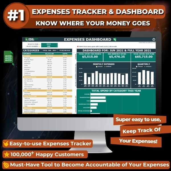 1 Expense Tracker & Dashboard - Become Accountable of your Spending Habits with this Easy to use Spreadsheet - Spreadsheets Crafter - Excel and Google Sheets