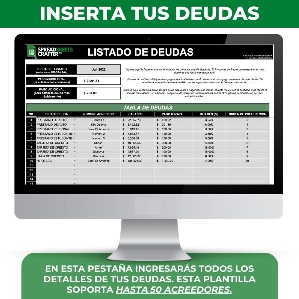 1 Pago de Deudas - Calculadora y Rastreador de Liquidación de Deudas - Spreadsheets Crafter - Excel and Google Sheets