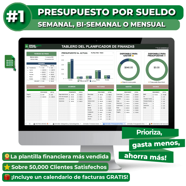 1 Presupuesto por Sueldo | Semanal, Bi - Semanal o Mensual - Spreadsheets Crafter - Excel and Google Sheets