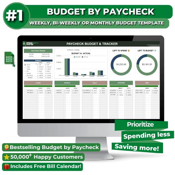 2026 All - in - One Budget by Paycheck Bundle - Spreadsheets Crafter - Excel and Google Sheets
