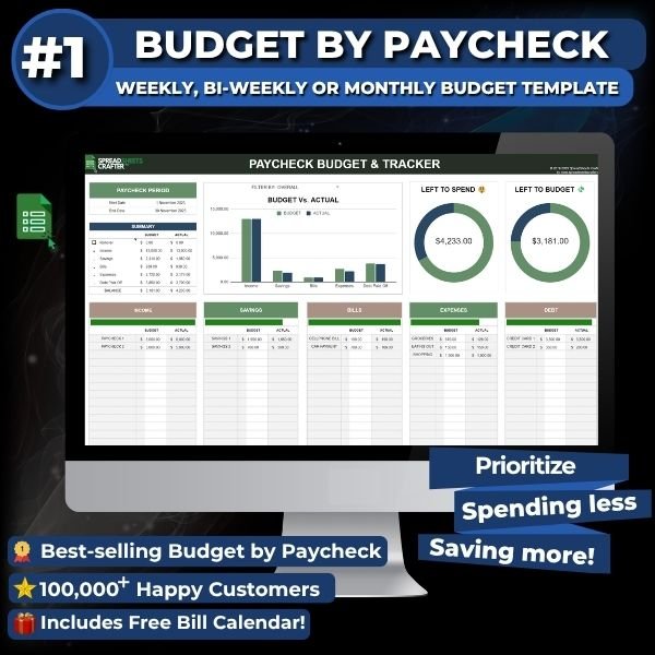 2026 Budget by Paycheck | Weekly | Bi-Weekly | Monthly - Spreadsheets Crafter - Excel and Google Sheets