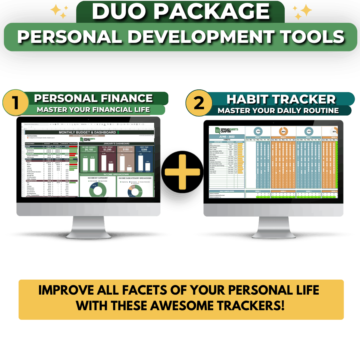 2026 Bundle: Personal Finance + Habit Trackers - Improve All Facets of Your Life with this Personal Development Bundle - Spreadsheets Crafter - Excel and Google Sheets