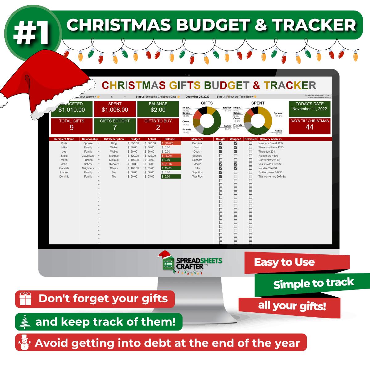 2026 Christmas Gift Budget & Tracker: Plan your Holiday Spending and Give Presents to Everyone with this Useful Template - Spreadsheets Crafter - Excel and Google Sheets