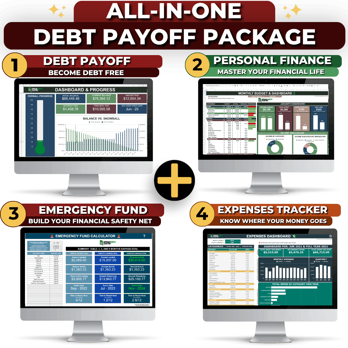 Debt Payoff Calculator & Tracker - Reach a Debt-Free Lifestyle Faster - Spreadsheets Crafter - Excel and Google Sheets