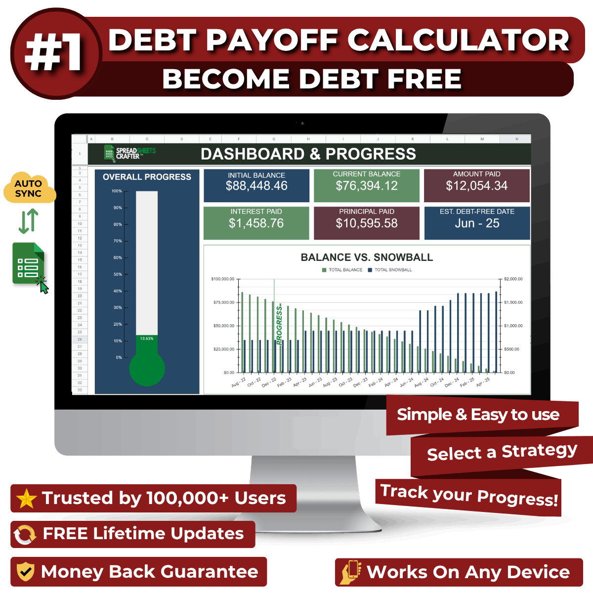 Debt Payoff Calculator & Tracker - Reach a Debt-Free Lifestyle Faster - Spreadsheets Crafter - Excel and Google Sheets