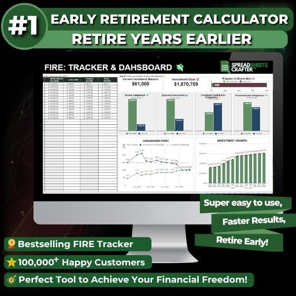 2026 Early Retirement Tracker & Dashboard - Early Retirement Plan - Spreadsheets Crafter - Excel and Google Sheets