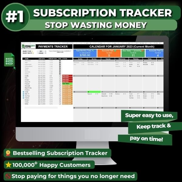 2026 Subscriptions Tracker - Take control of bills and subscriptions and stop paying late fees and overdrafts - Spreadsheets Crafter - Excel and Google Sheets