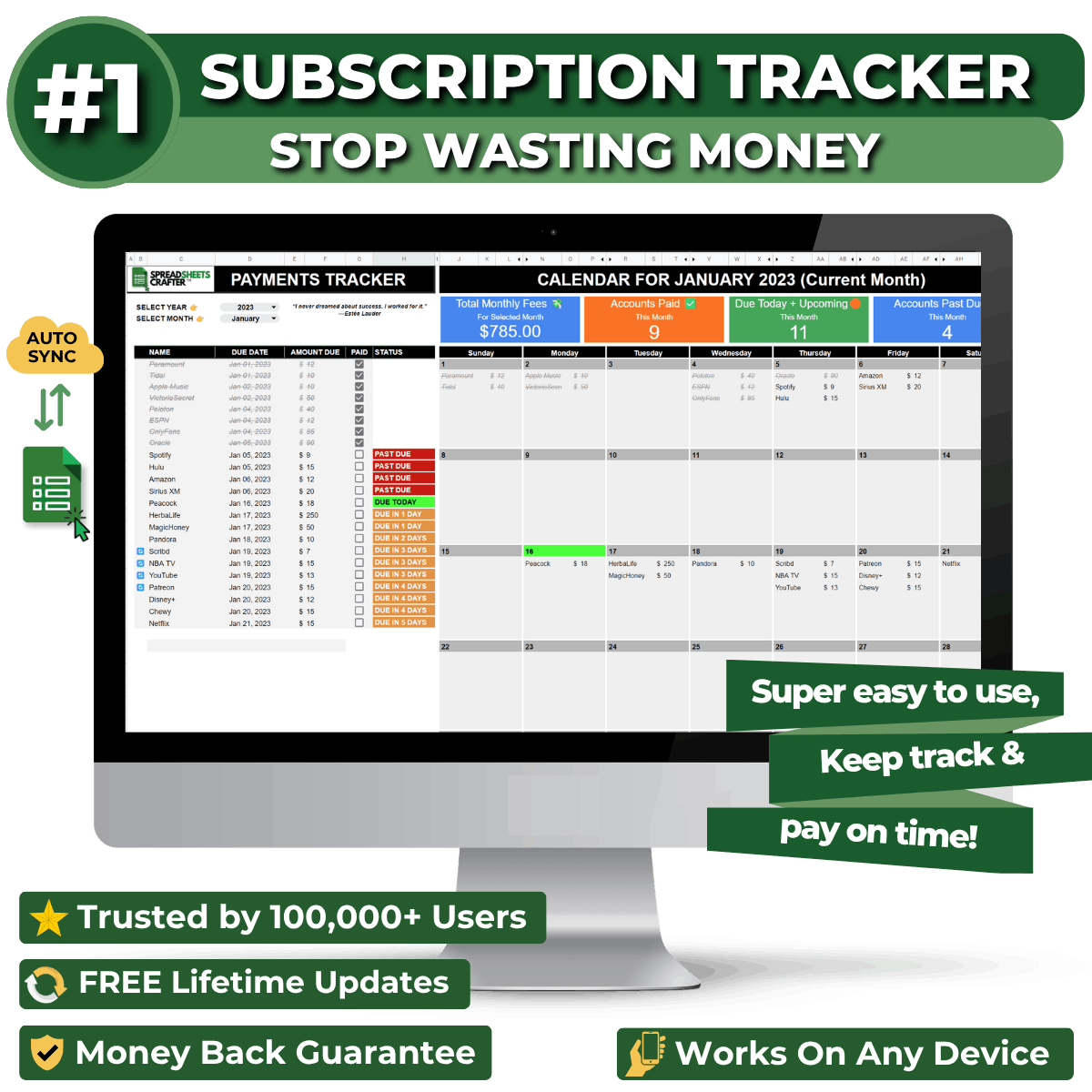 2026 Subscriptions Tracker - Take control of bills and subscriptions and stop paying late fees and overdrafts - Spreadsheets Crafter - Excel and Google Sheets