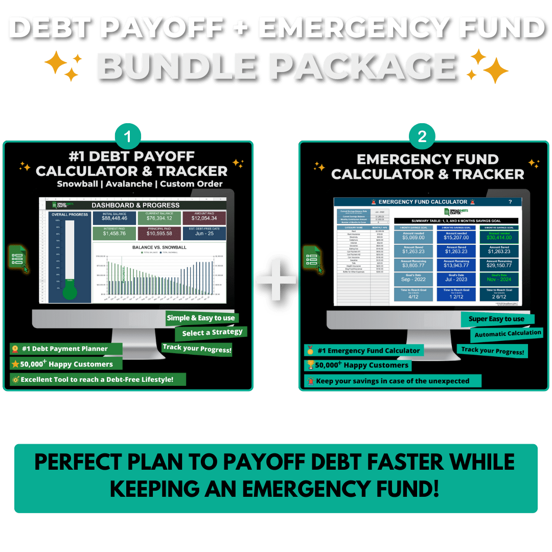 #1 Bundle: Debt Payoff + Emergency Fund Calculator - Perfect Plan to Payoff Debt Faster with an Emergency Fund