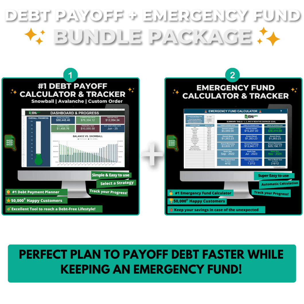 #1 Bundle: Debt Payoff + Emergency Fund Calculator - Perfect Plan to Payoff Debt Faster with an Emergency Fund