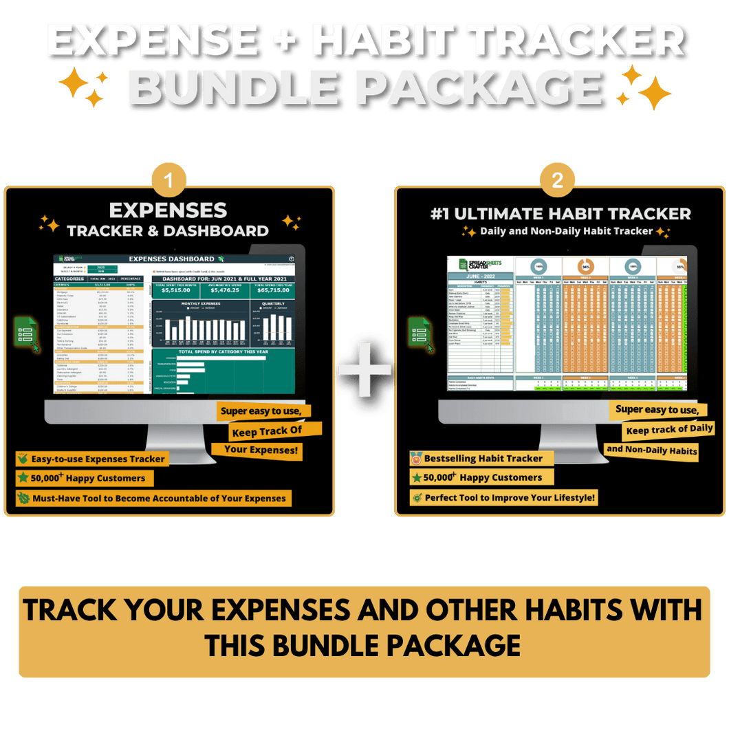 #1 Bundle: Expenses Dashboard + Habit Tracker - Uplift all Aspect of your Life With these Easy to Use Templates