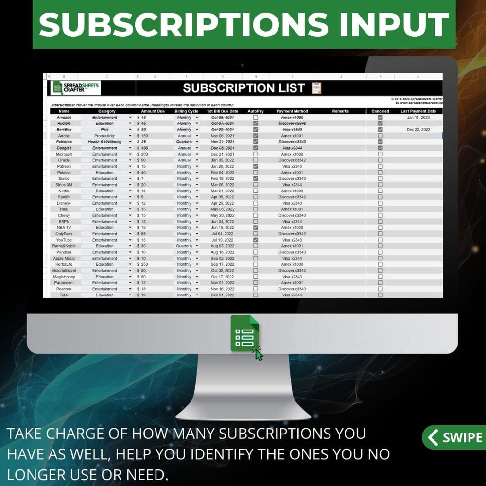 Subscriptions Spreadsheet 2026 Subscriptions Tracker - Take control of bills and subscriptions a