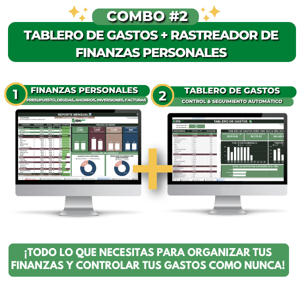 Combo: Tablero de Gastos + Rastreador de Finanzas Personales - Spreadsheets Crafter - Excel and Google Sheets