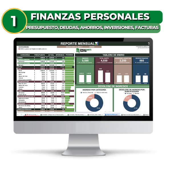 Combo: Tablero de Gastos + Rastreador de Finanzas Personales - Spreadsheets Crafter - Excel and Google Sheets