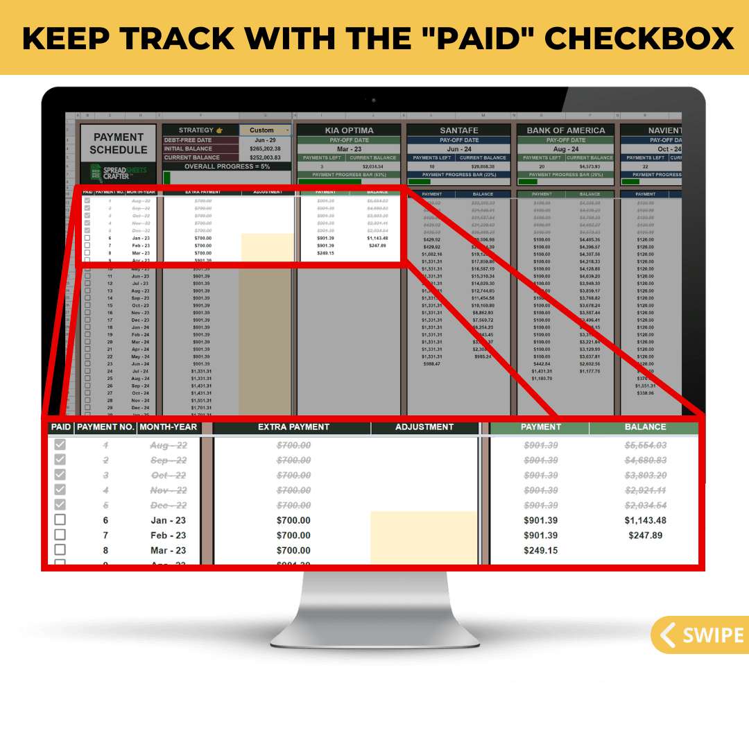 1 Debt Payoff Calculator & Tracker - Reach a Debt - Free Lifestyle Faster than Ever with this Simple to Use Spreadsheet - Spreadsheets Crafter - Excel and Google Sheets