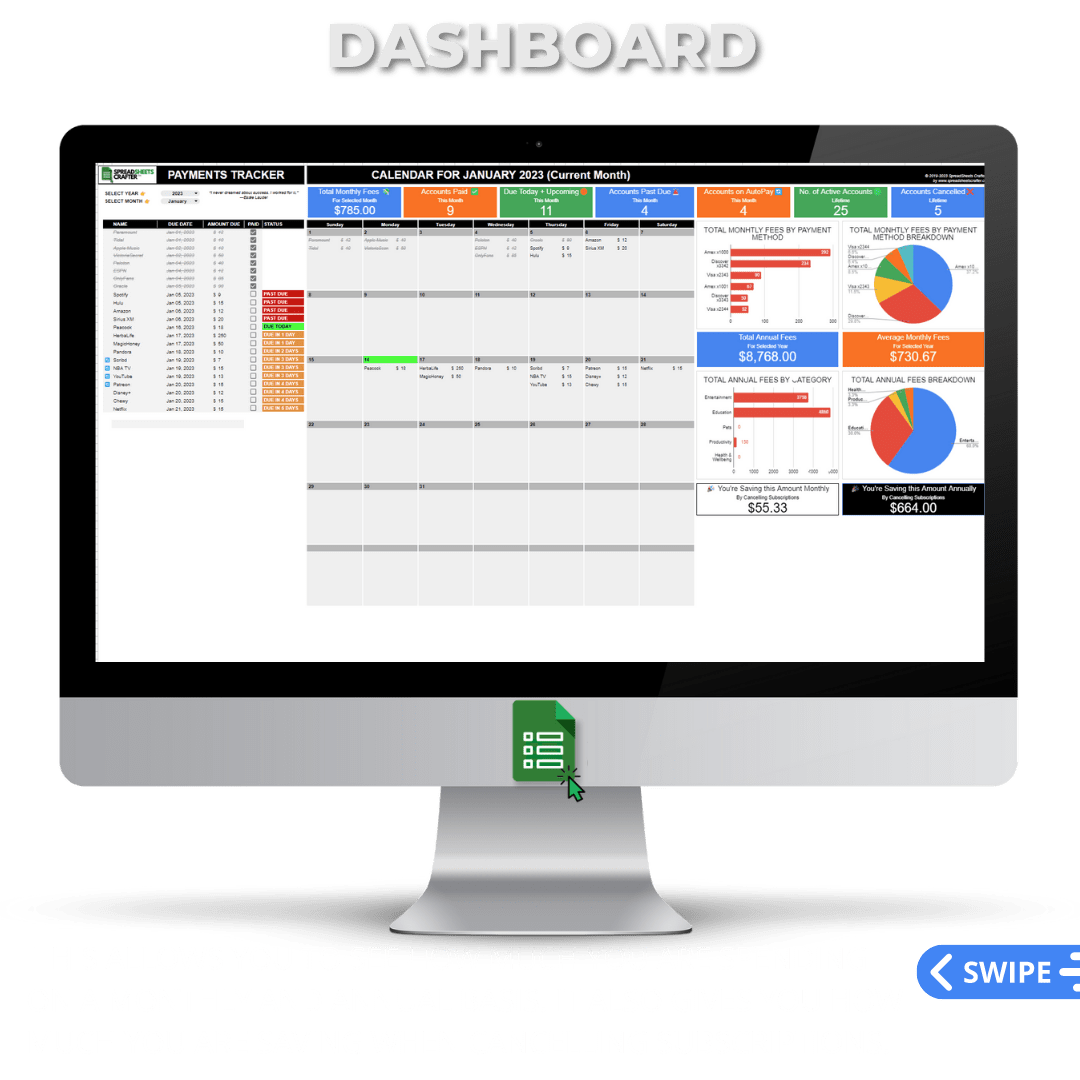 2026 Subscriptions Tracker (Valued at $74.95USD) - Spreadsheets Crafter - Excel and Google Sheets